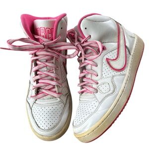 Big Girls Nike Force White and Pink High-Top Classic Sneakers